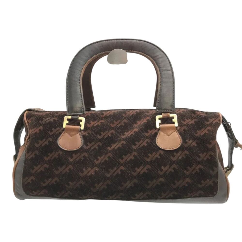 SALVATORE FERRAGAMO MONOGRAM SUEDE & LEATHER HANDBAG